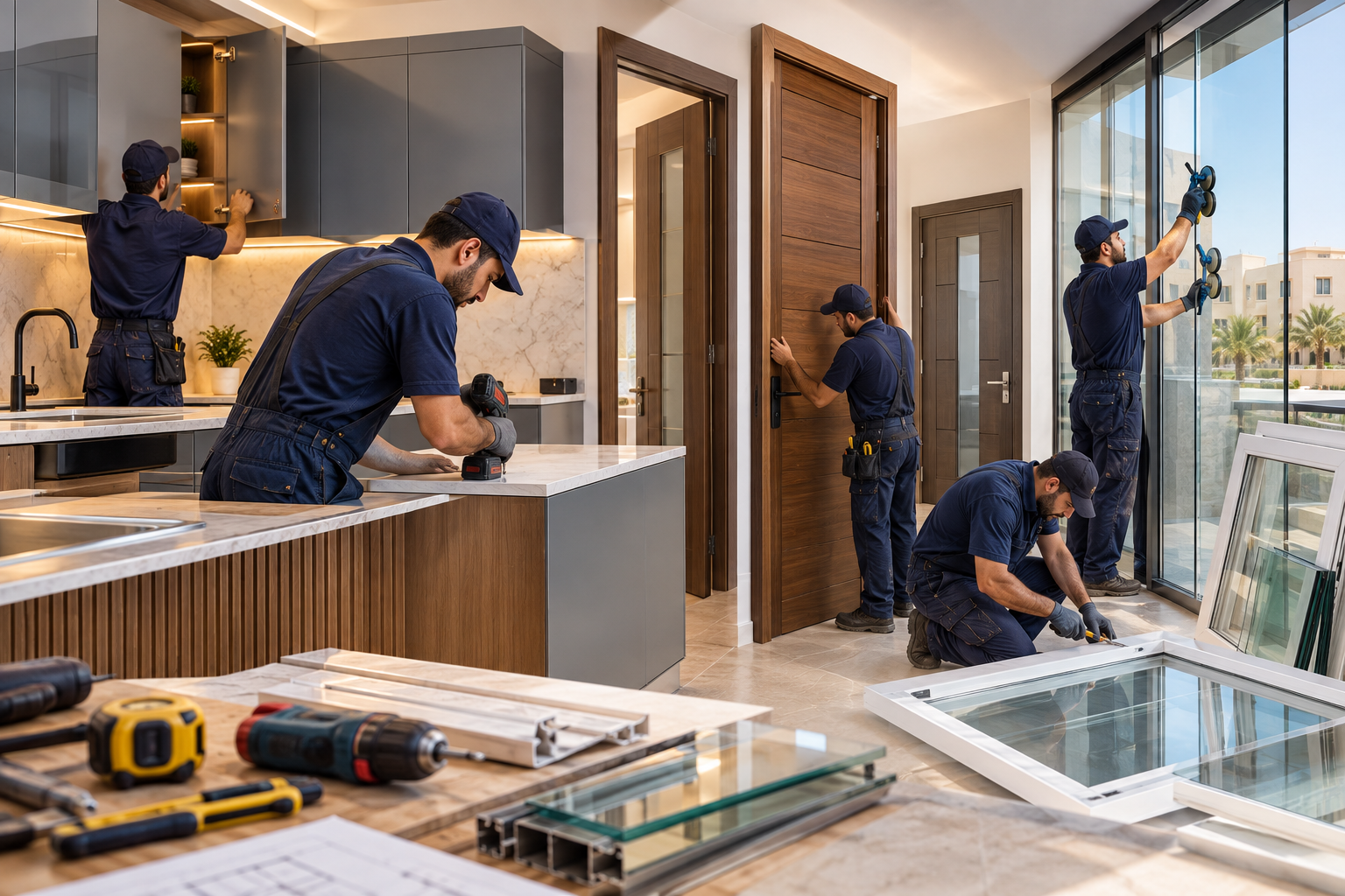 مظلات ليكسان وزجاج سكريت وفواصل شاور في الرياض